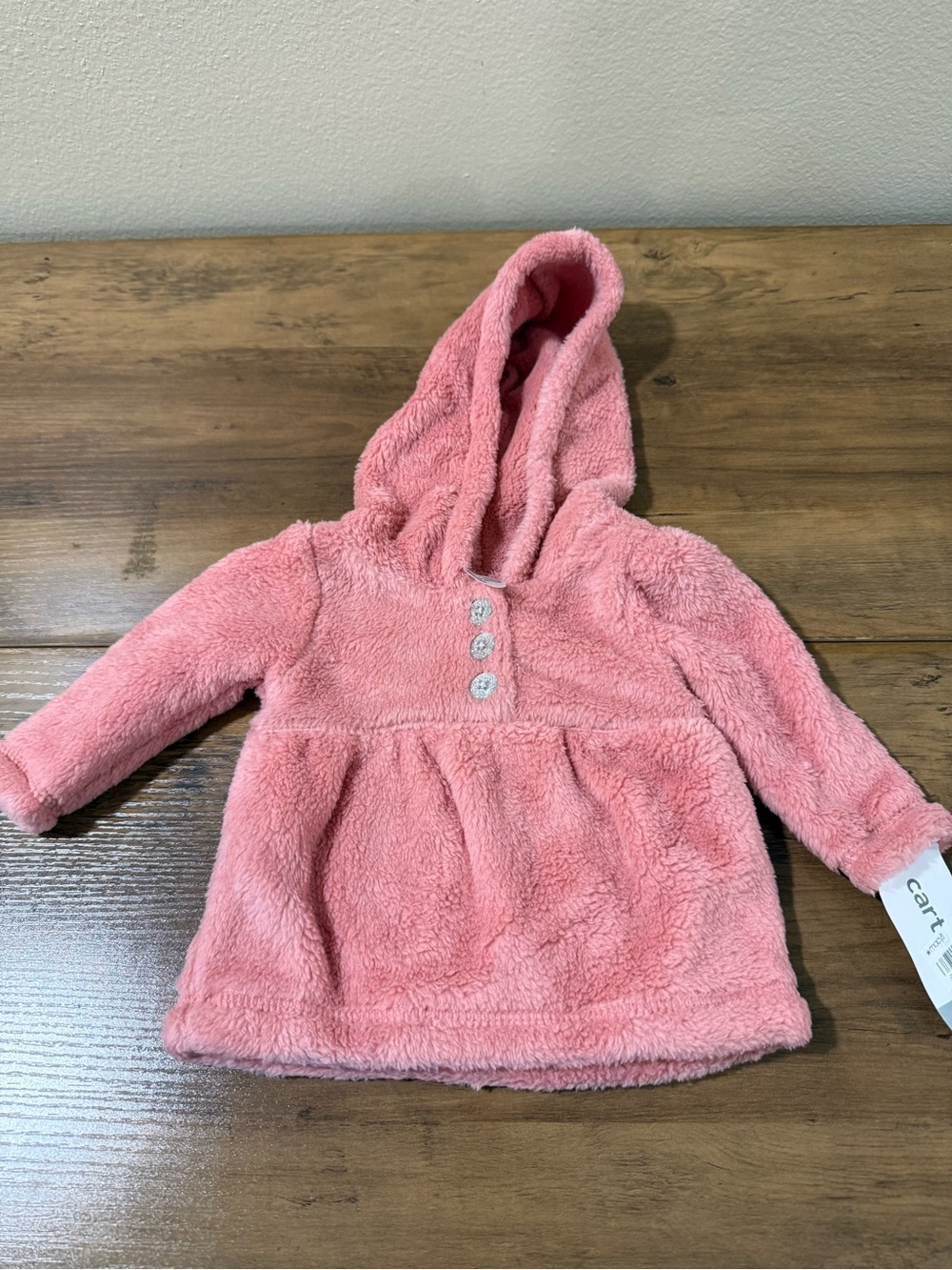 Carter's Plush Hooded Pullover in Pinky peach color  with Button Detail